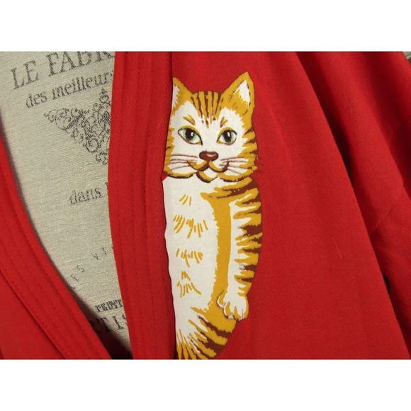 Vintage Linda Lori Womens Red Cat Cardigan Sweater One‎ Size OSFM - Picture 4 of 6